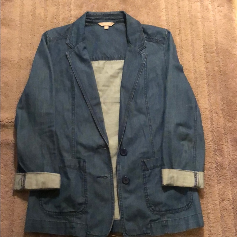 Blue Jean Blazer with Cuffed 3/4 Sleeves